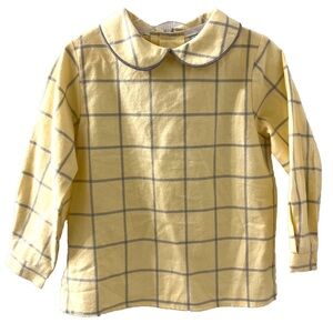 Bailey Boys Classics Piped Plaid Light Yellow Blue Flannel Cotton Shirt Sz 4T